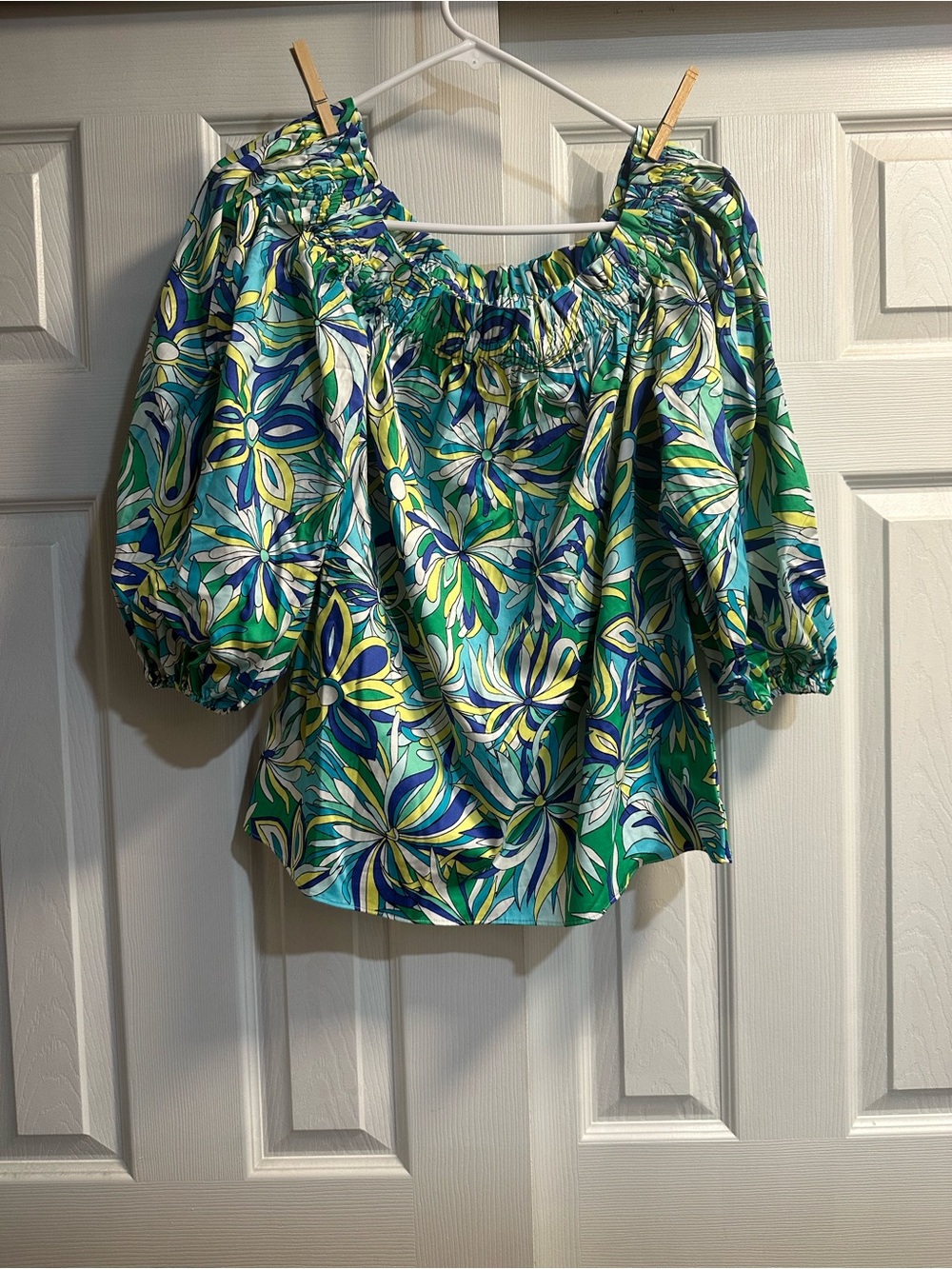 kate spade Green, Blue and Yellow Floral Off-Shoulder Blouse